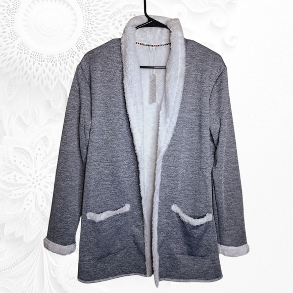 None Jackets & Blazers - NWT Exclusive Gray Cardigan Like Jacket With Faux Fur